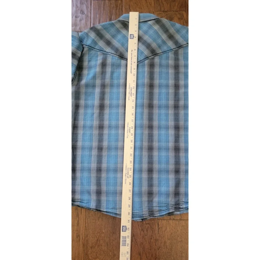 Cody James Long Sleeve Pearl Snap‎ Shirt Men's XL Sky Blue Black&White Striped